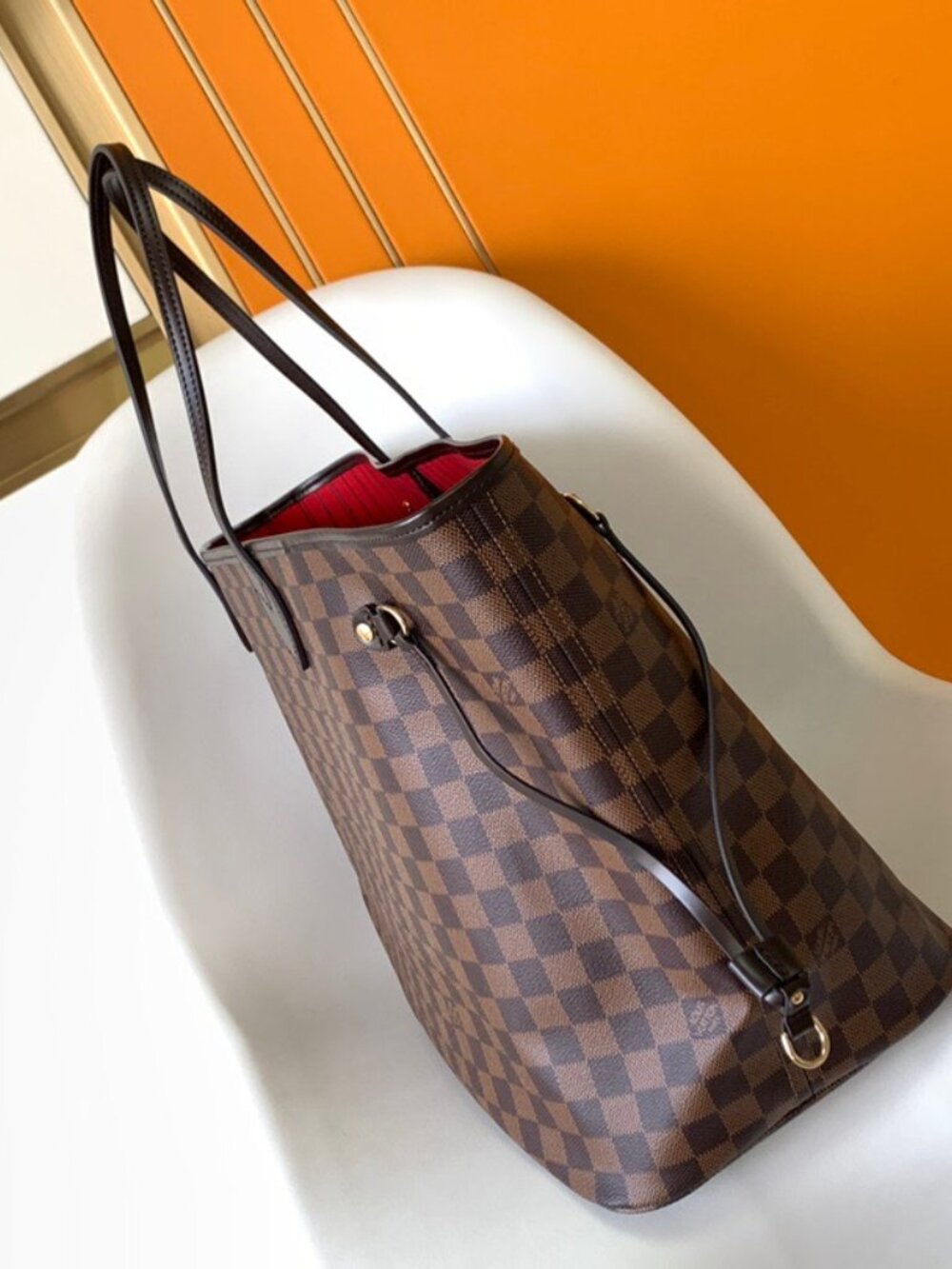 🌸 Louis Vuitton Neverfull MM Damier Ebene Cherry - Picture 4 of 9